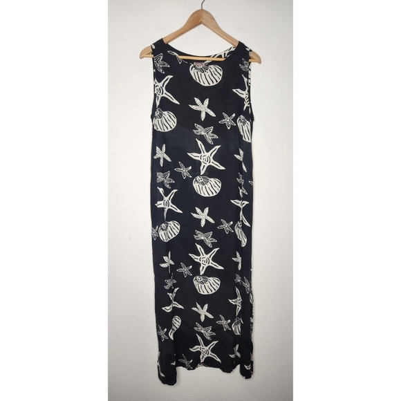 Peppermint Bay Dresses & Skirts - Peppermint Bay Womens Large Black White Seashells Maxi Rayon Tank Dress